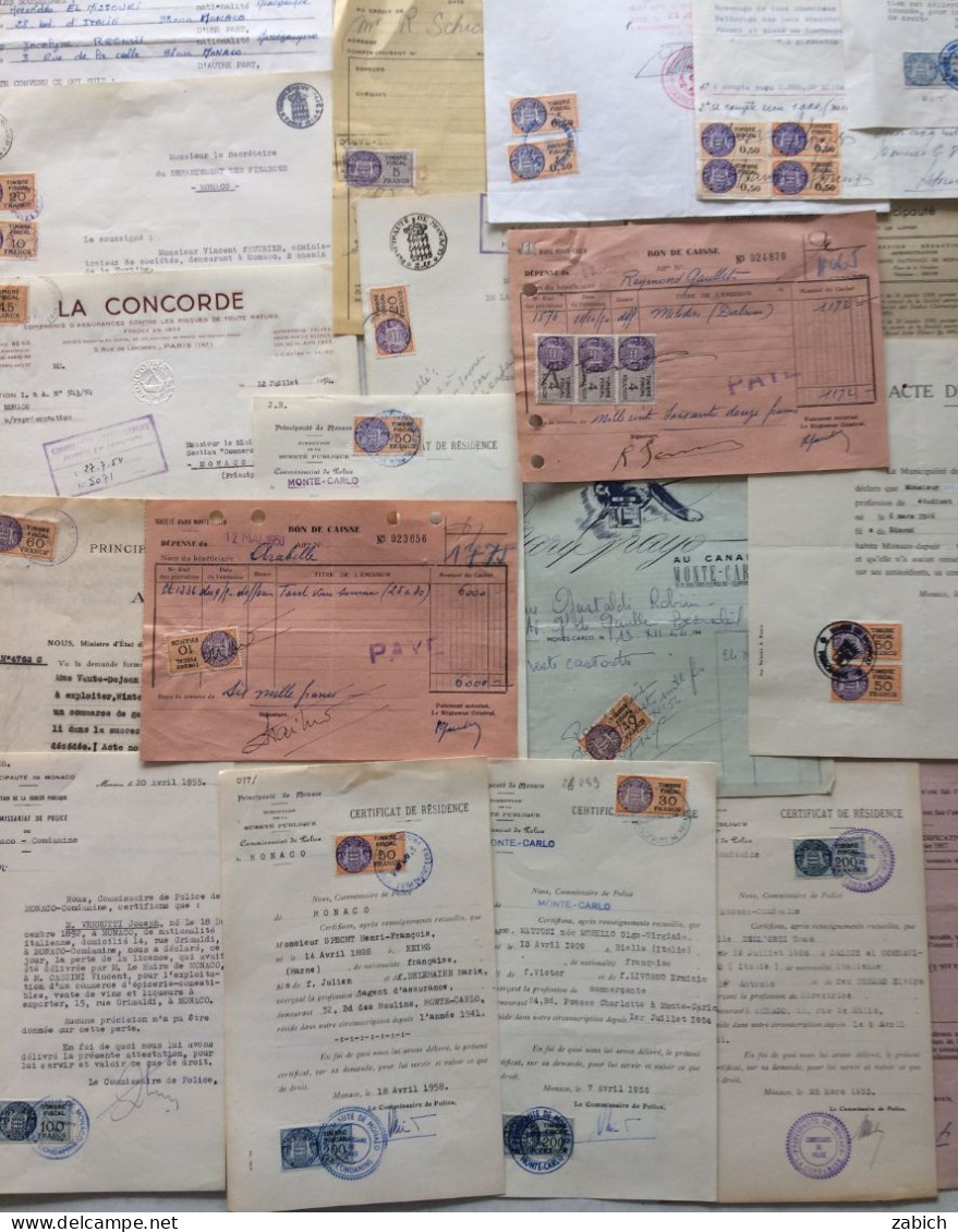 FISCAUX MONACO LOT DE 30 DOCUMENTS TIMBRES De La SERIE UNIFIEE TRES VARIES BONNE COTE - Fiscali