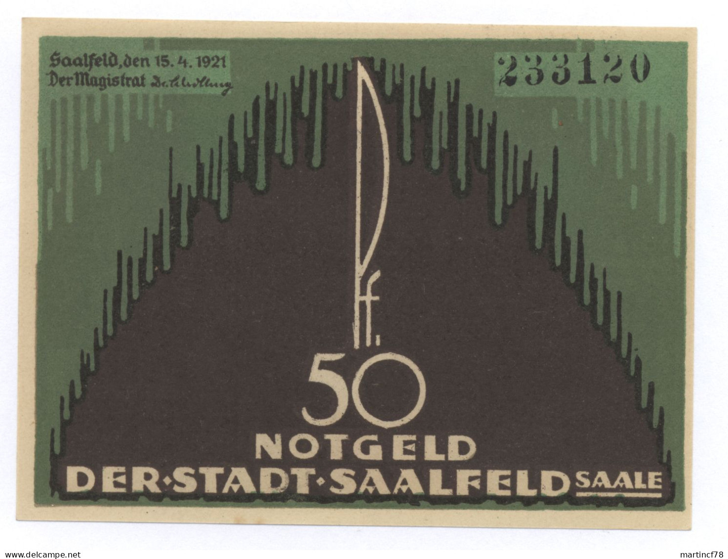 Notgeld Der Stadt Saalfeld Saale 50 Pf. 1921 - Collections