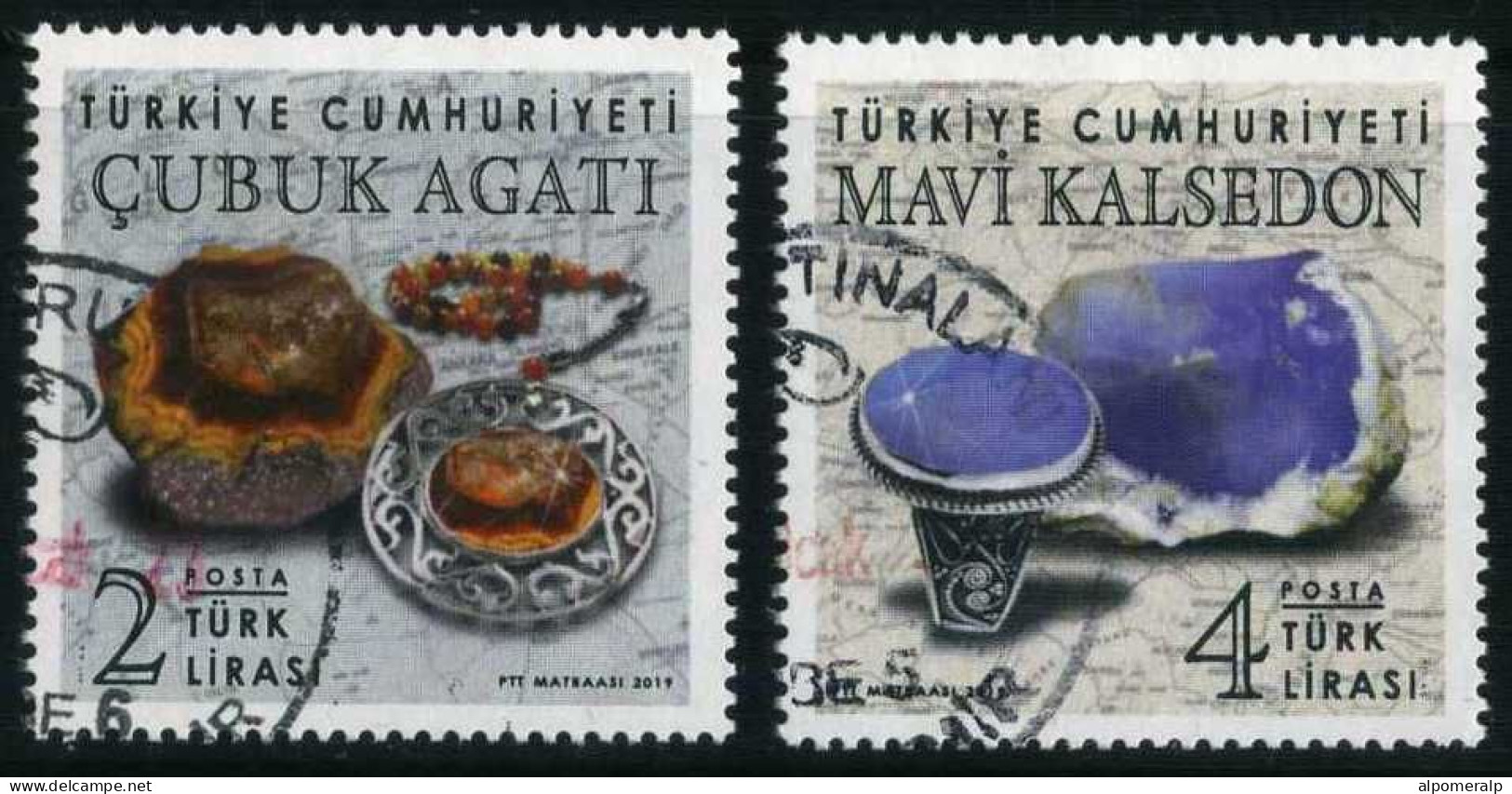 Türkiye 2019 Mi 4467-4468 Semi-Precious Stones, Gemstones, Minerals, Cubuk Agate, Blue Chalcedony - Oblitérés