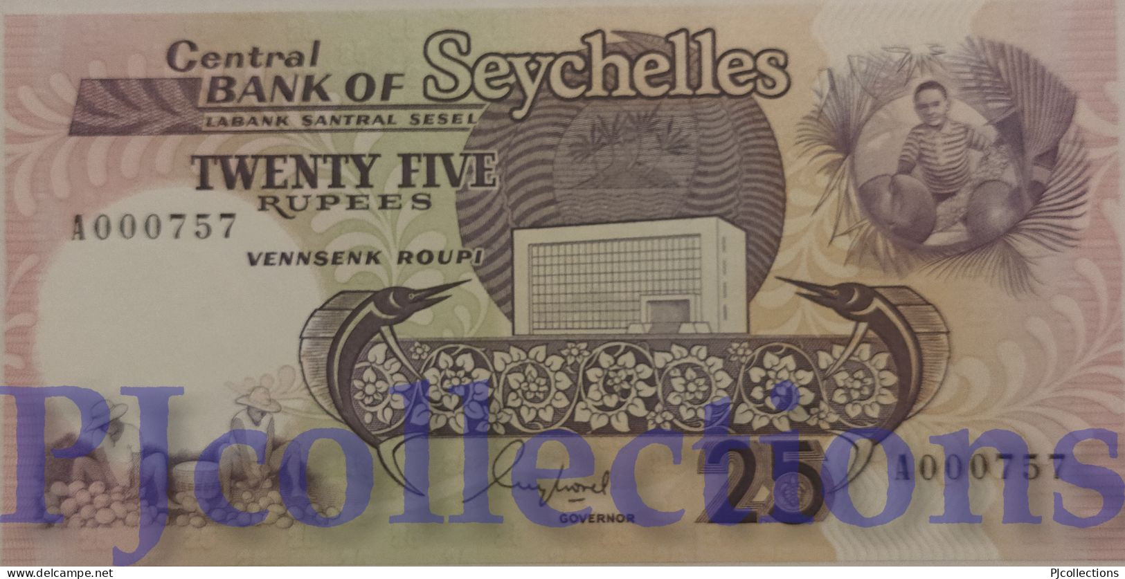 SEYCHELLES 25 RUPEES 1989 PICK 33 UNC LOW SERIAL NUMBER "A000757" - Seychelles