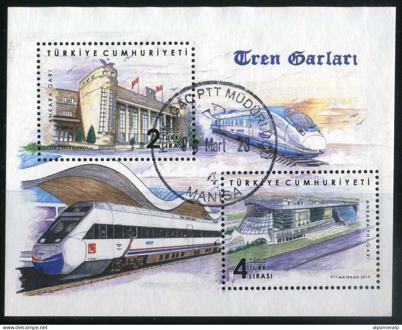 Türkiye 2019 Mi 4469-4470 [Block 186] Train Stations, Railways, Flag - Gebraucht