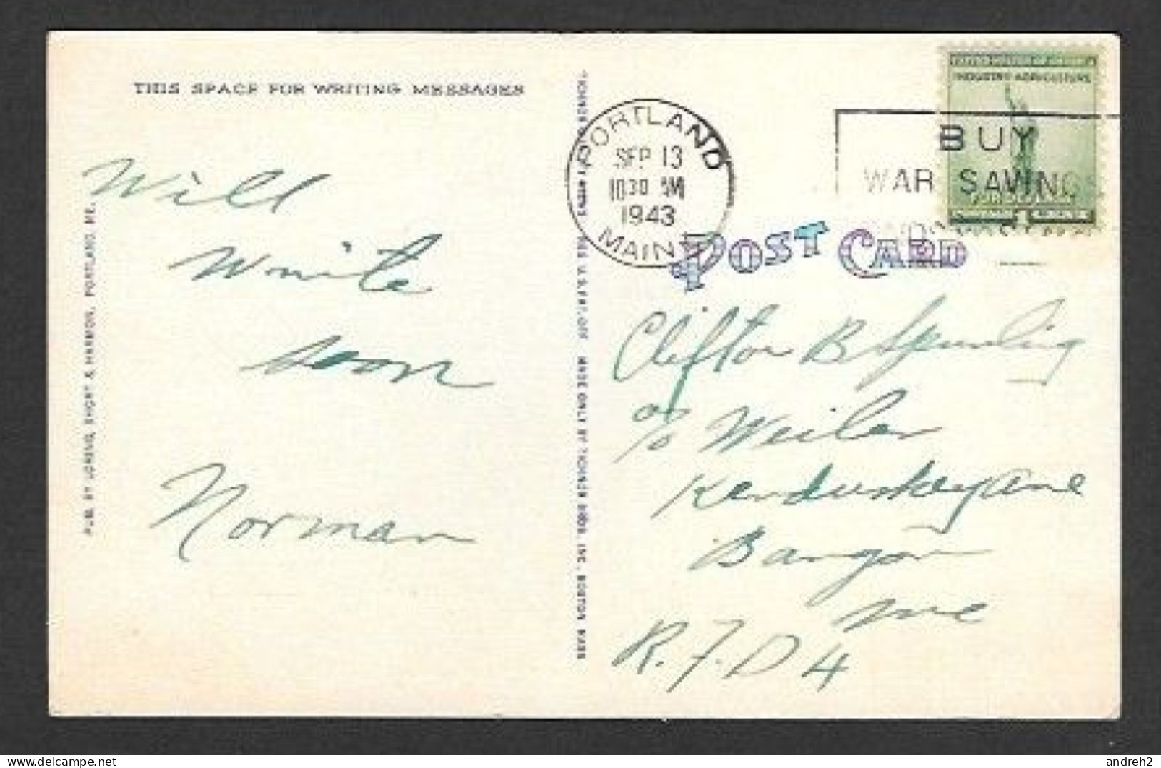 Portland  Maine - Union Station - Postmarked 1943 With A Nice Stamp - By Loring Short & Harmon - Portland