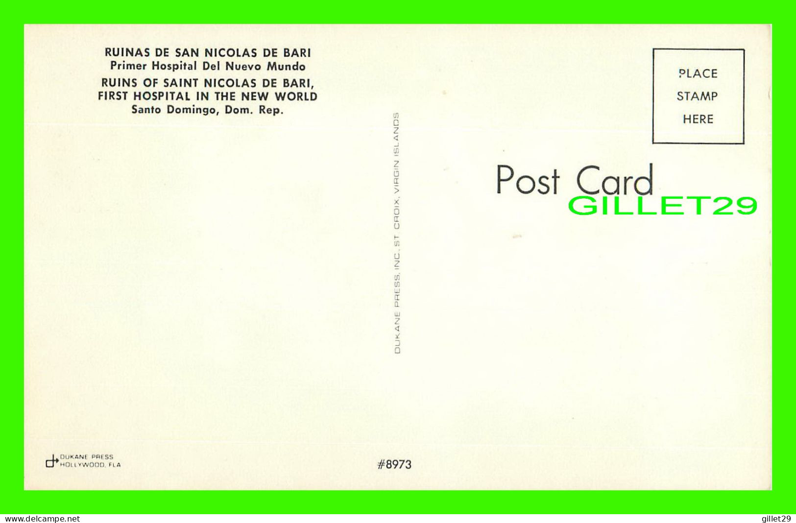 SANTO DOMINGO, RÉPUBLIQUE DOMINICAINE - RUINAS DE SAN NICOLAS DE BARI - DUKANE PRESS INC - - Dominican Republic