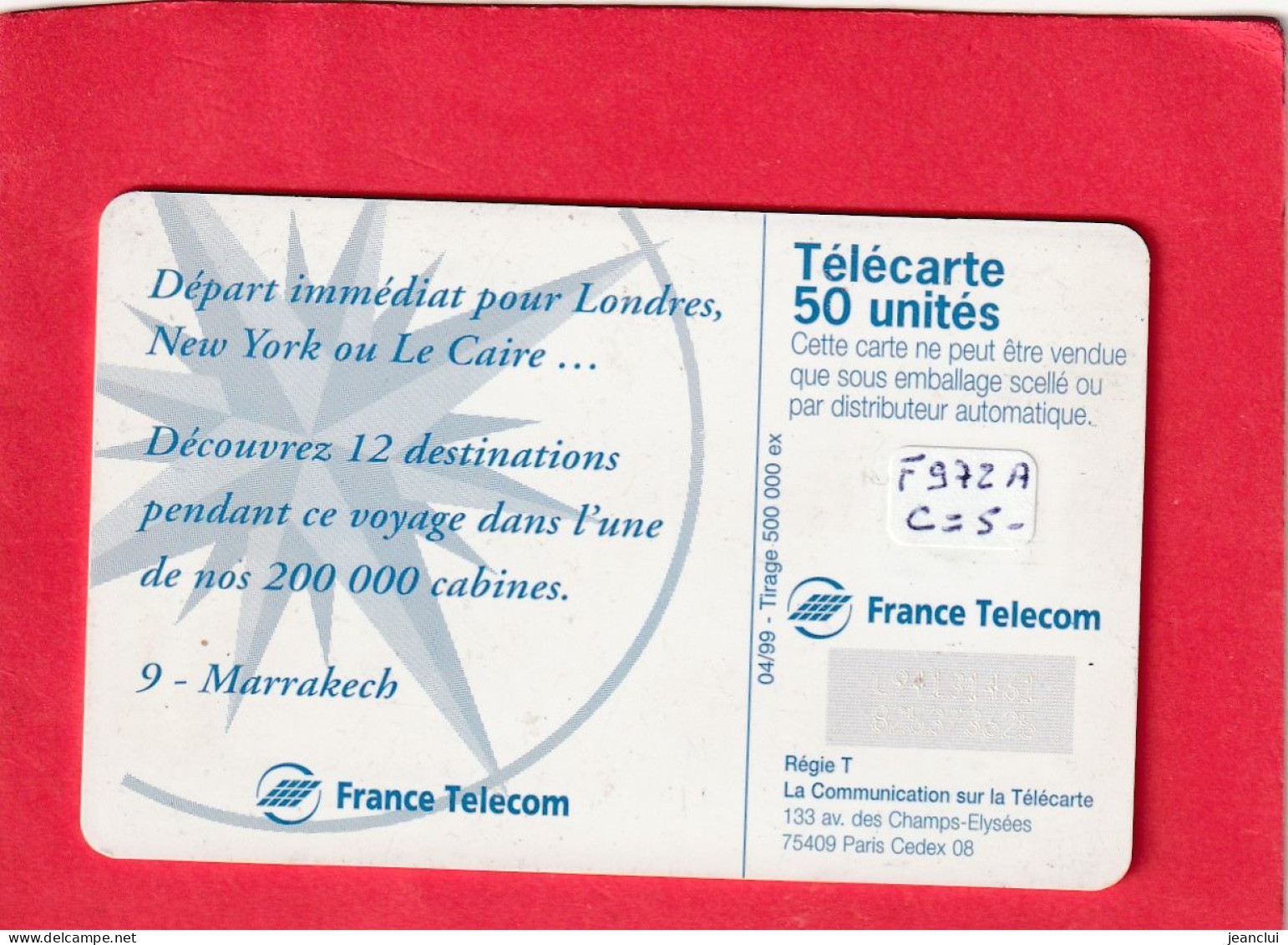 F 972 A   .  MARRAKECH  -   50 U  -  SC7 .  COTE  = 5 €  .  2 SCANES - 1999