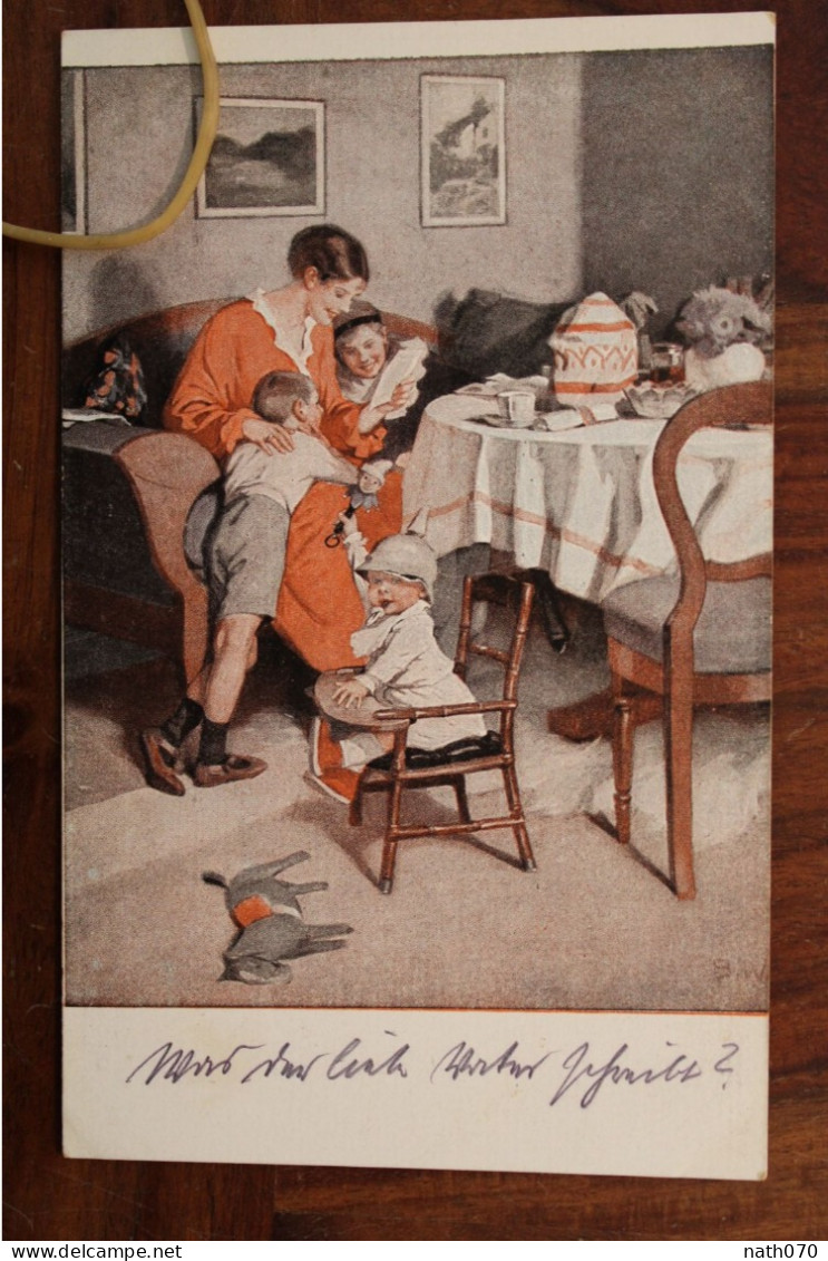 CPA Ak 1916's Illustrateur Litho B. Wennerberg Krieg WK1 Gute Nachrichten Von Front, Mutter Und Kinder Lesen Soldatenbri - Wennerberg, B.