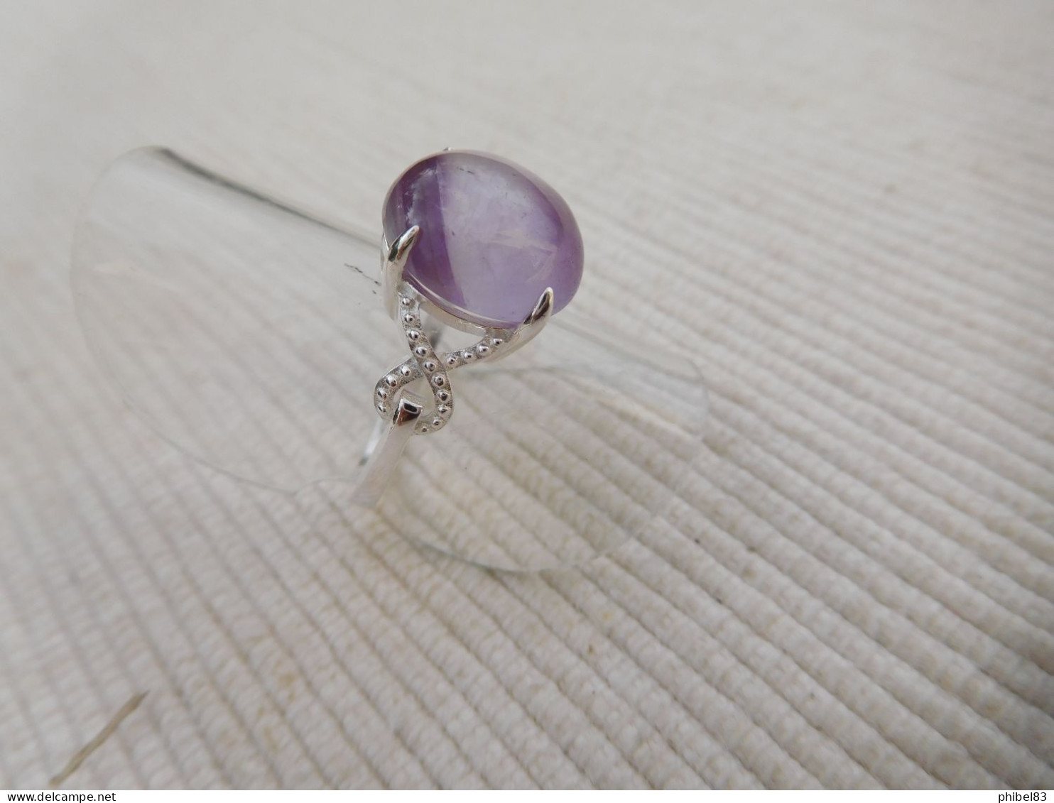 Bague En Argent Massif 925, Cabochon D Amethyste Mauve Taille 52 - Rings