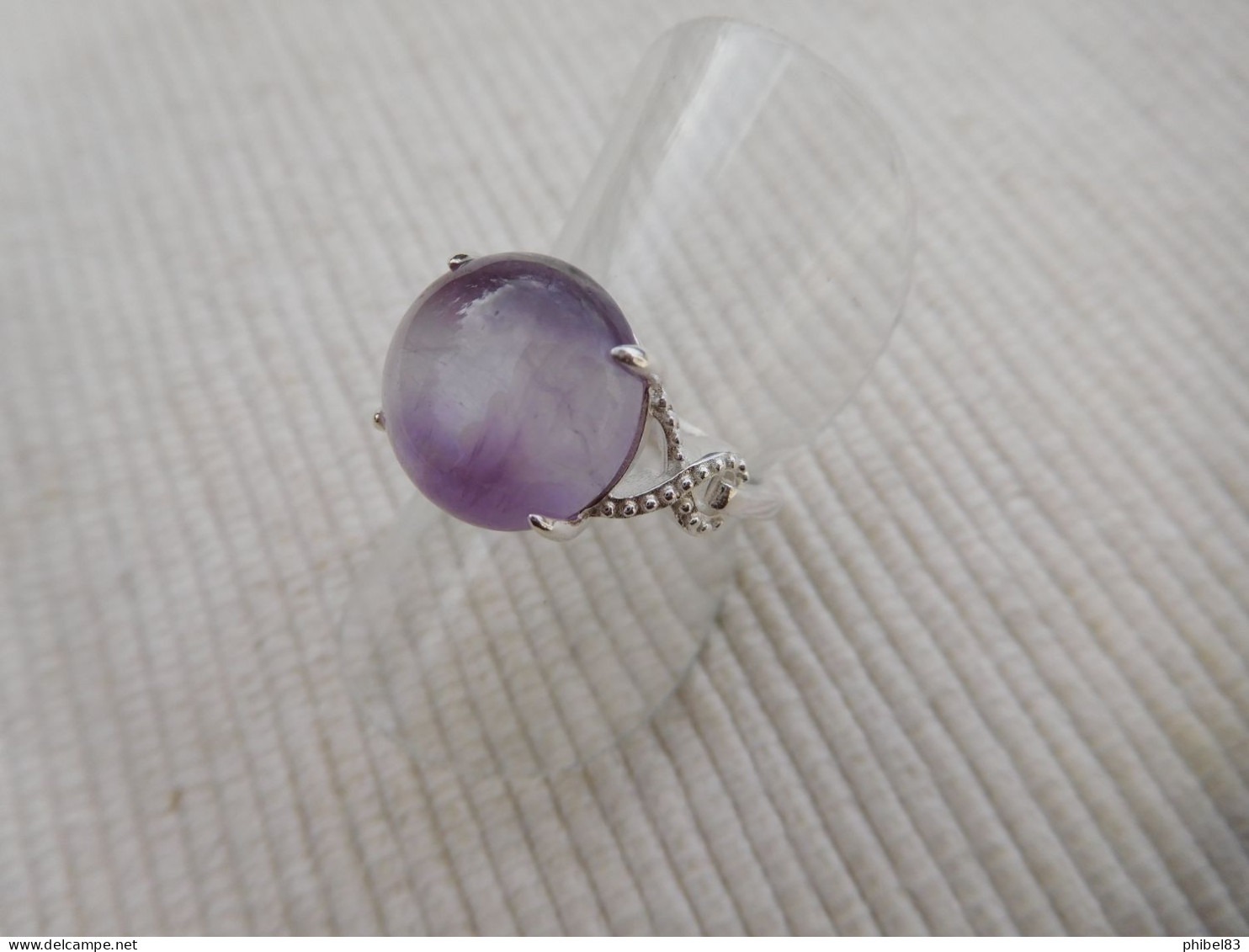 Bague En Argent Massif 925, Cabochon D Amethyste Mauve Taille 52 - Anillos