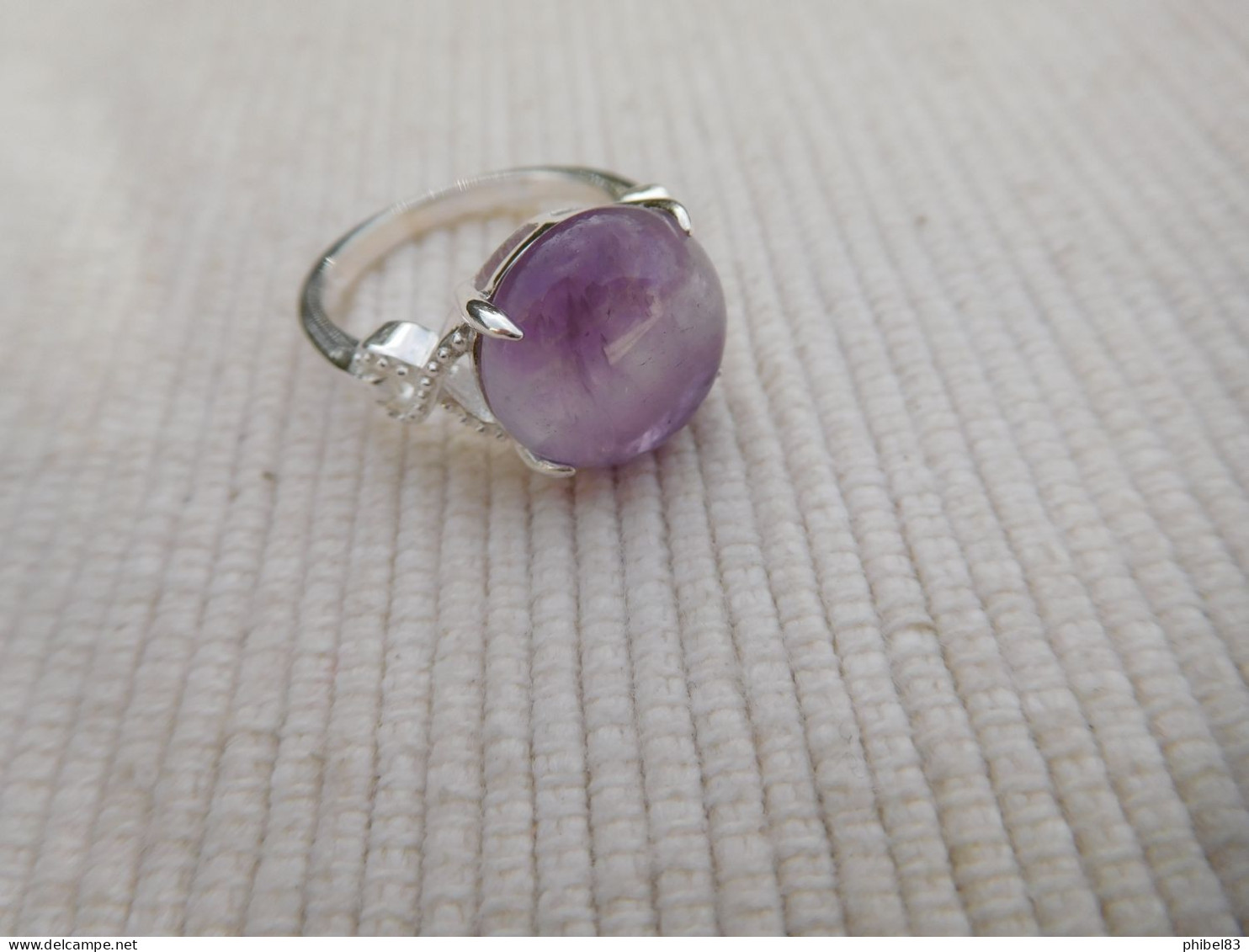 Bague En Argent Massif 925, Cabochon D Amethyste Mauve Taille 52 - Anillos