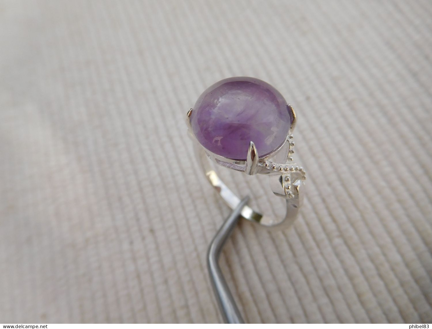 Bague En Argent Massif 925, Cabochon D Amethyste Mauve Taille 52 - Anillos