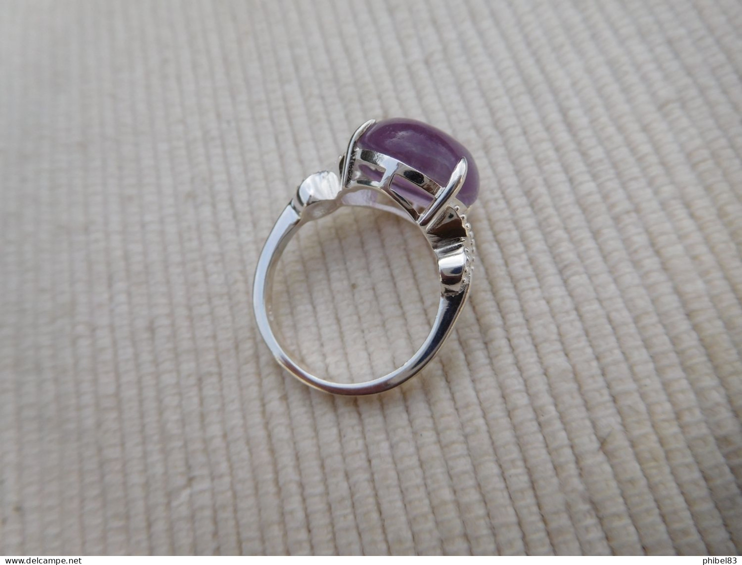 Bague En Argent Massif 925, Cabochon D Amethyste Mauve Taille 52 - Bagues