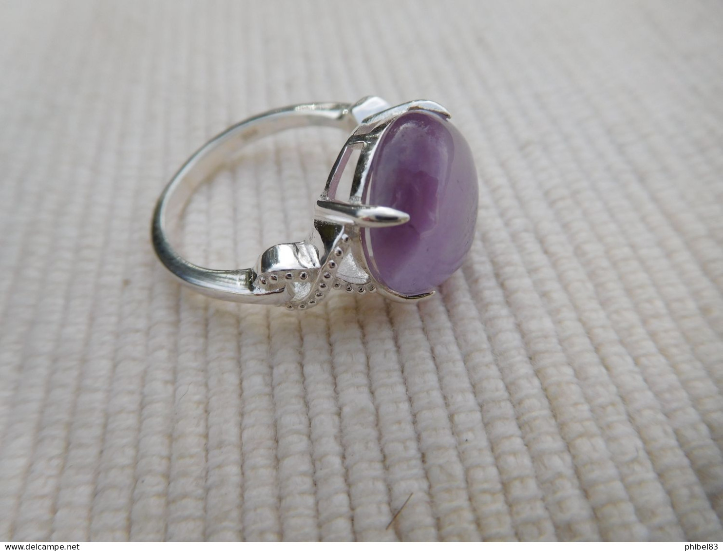 Bague En Argent Massif 925, Cabochon D Amethyste Mauve Taille 52 - Anillos