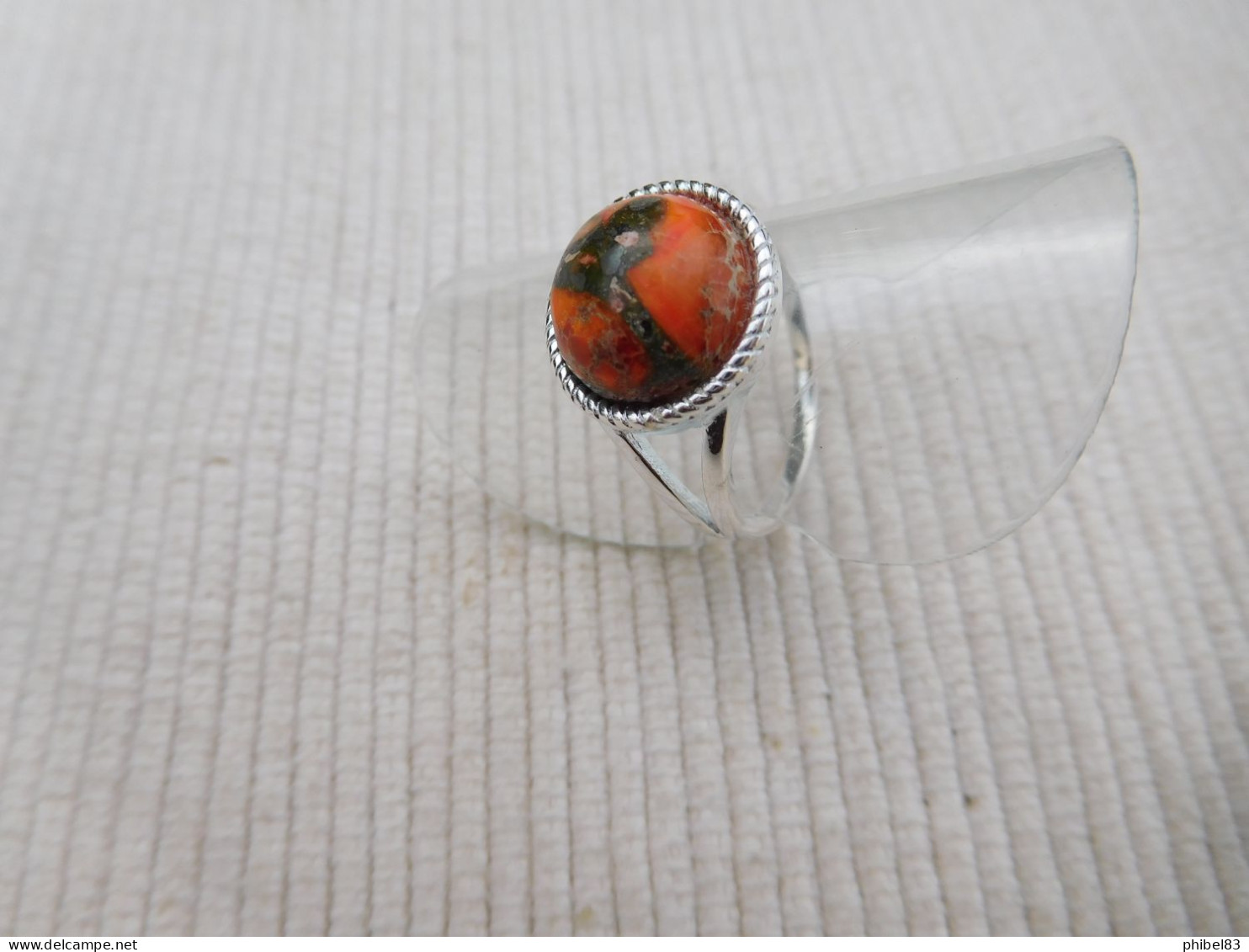 Bague En Argent Massif 925, Cabochon De Jaspe Multicolore Taille 54 - Rings