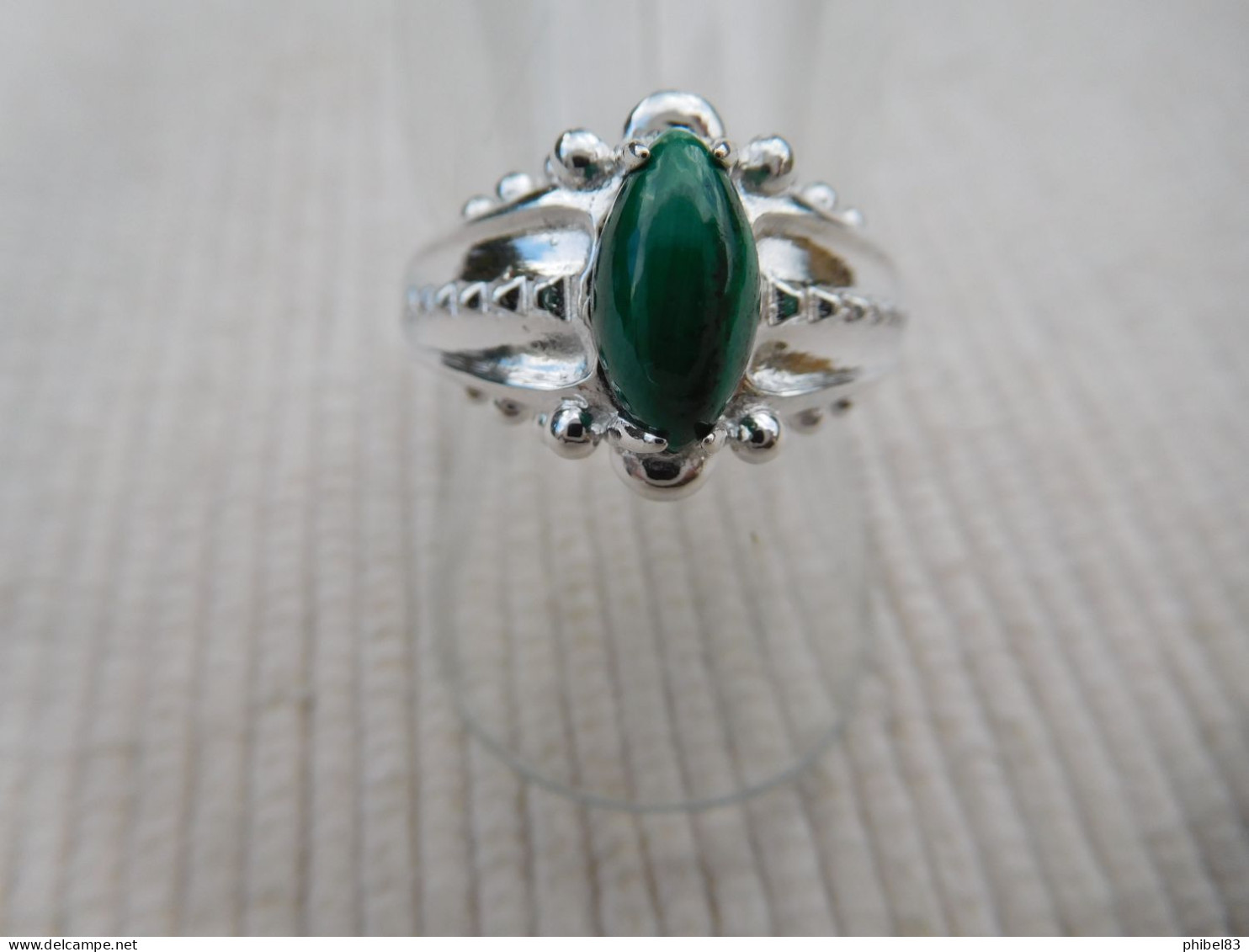 Bague En Argent Massif 925, Cabochon Malachite Naturelle Verte Taille 56 - Bagues