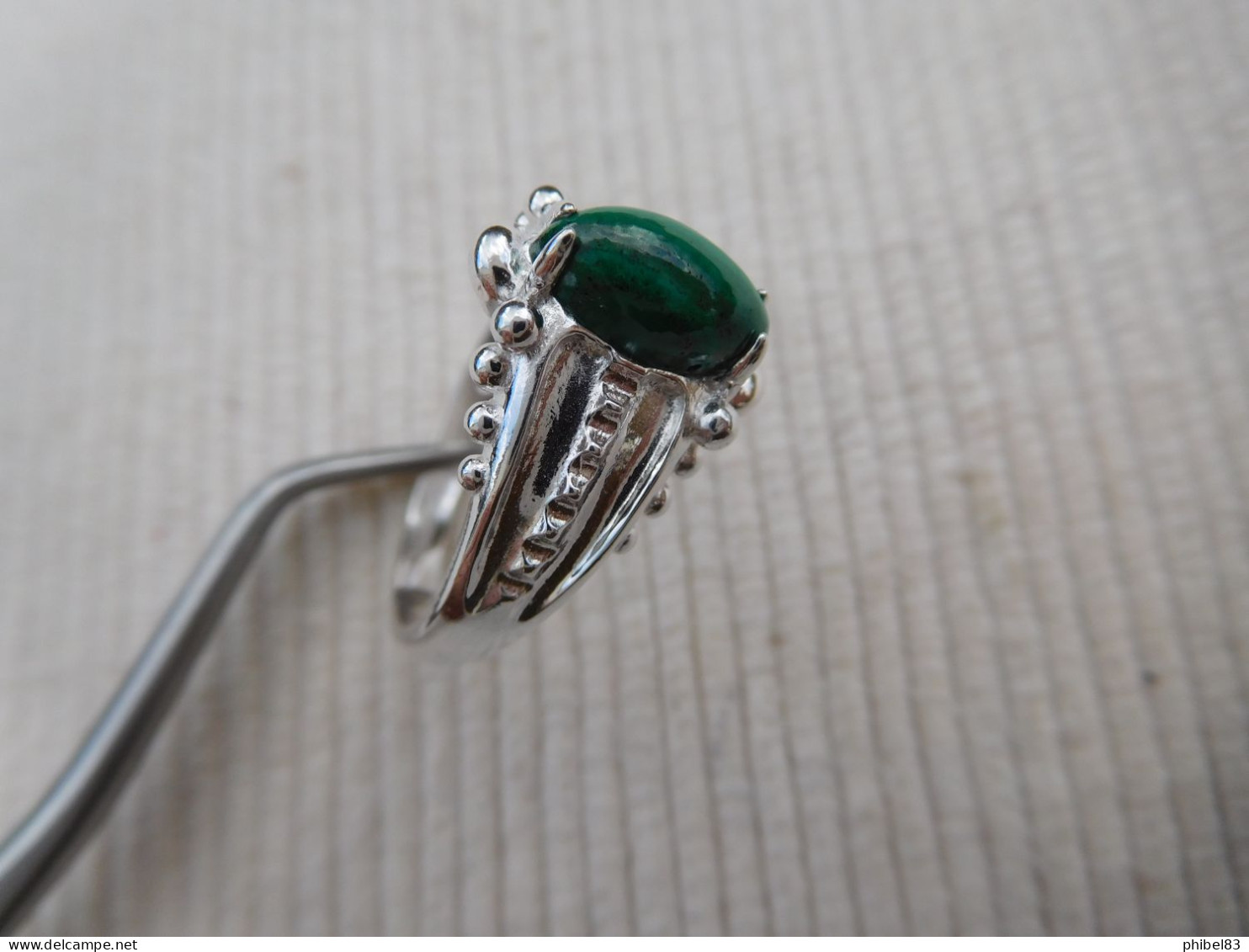 Bague En Argent Massif 925, Cabochon Malachite Naturelle Verte Taille 56 - Ring