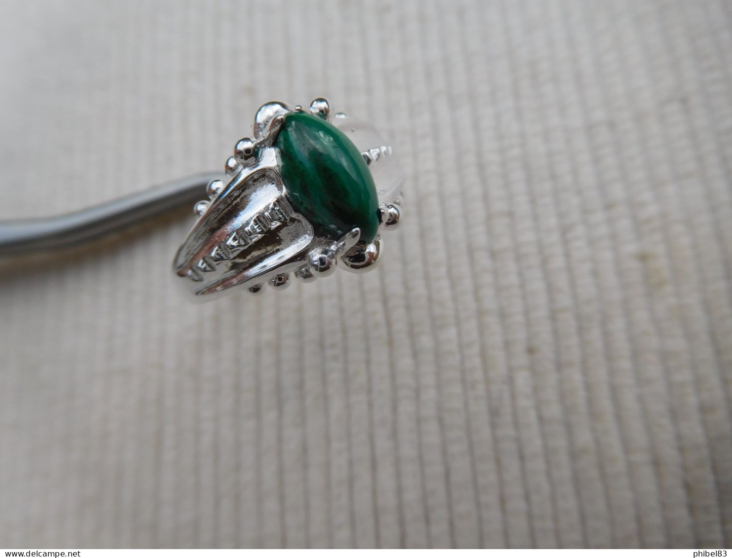 Bague En Argent Massif 925, Cabochon Malachite Naturelle Verte Taille 56 - Anillos