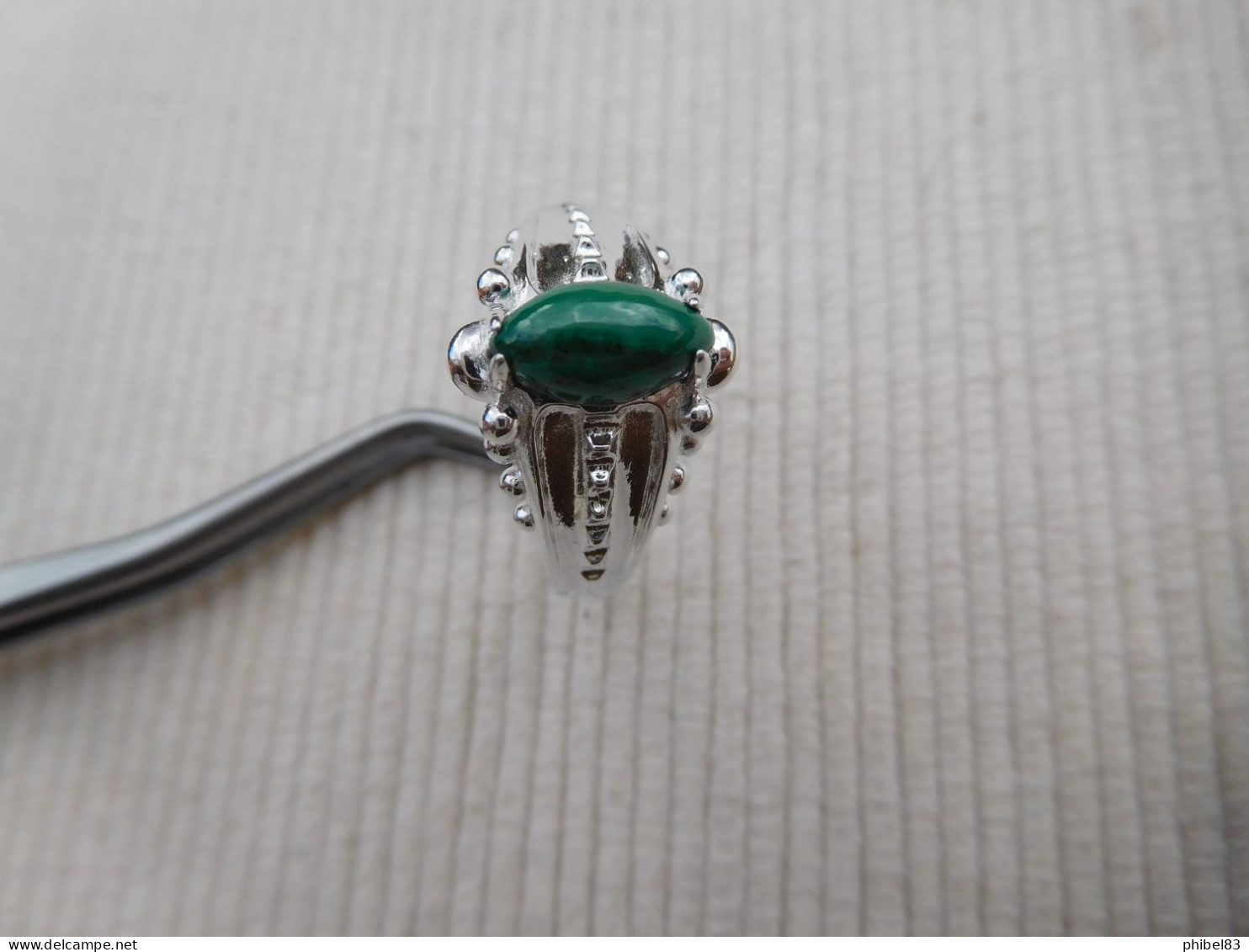 Bague en argent massif 925, cabochon malachite naturelle verte taille 56