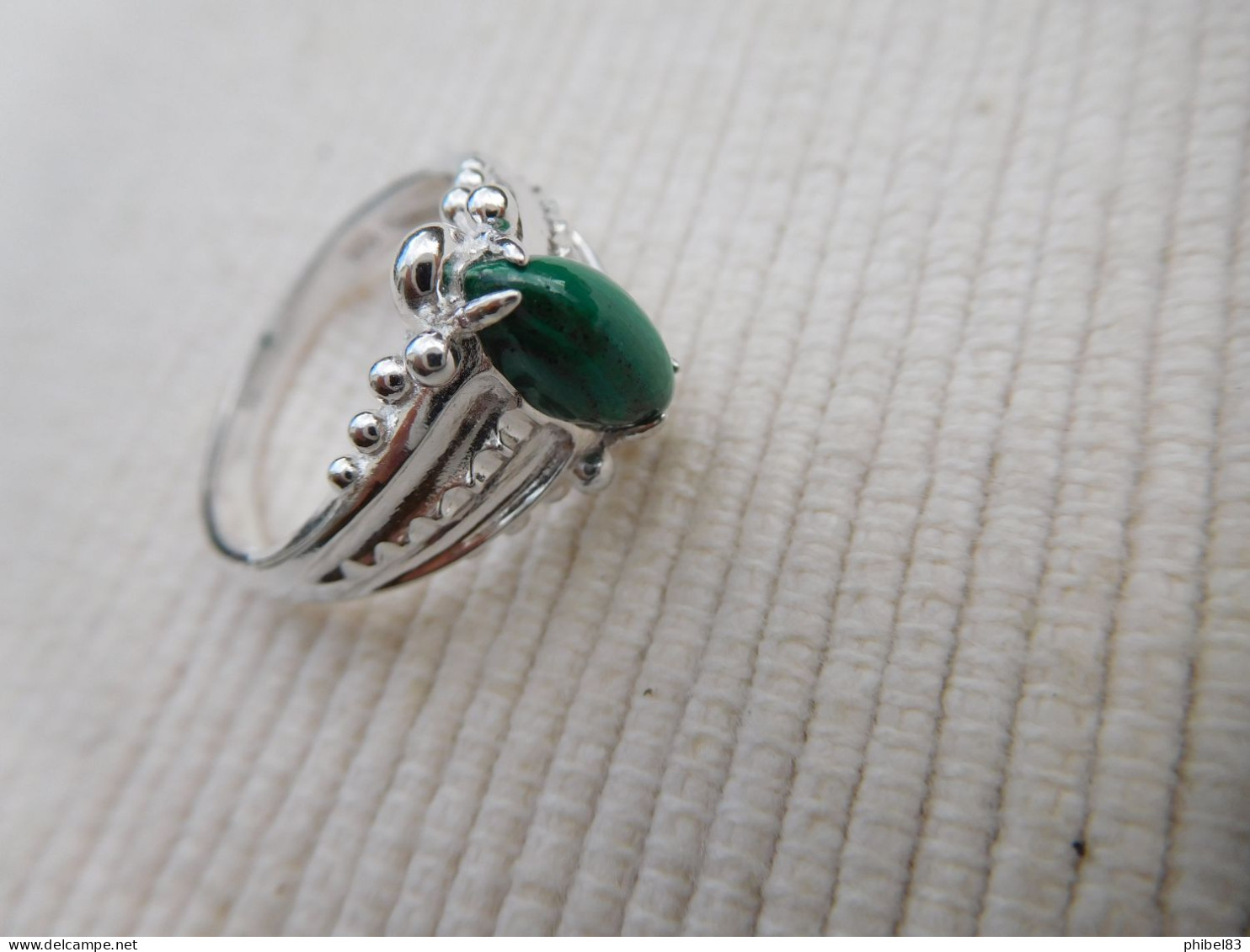 Bague en argent massif 925, cabochon malachite naturelle verte taille 56