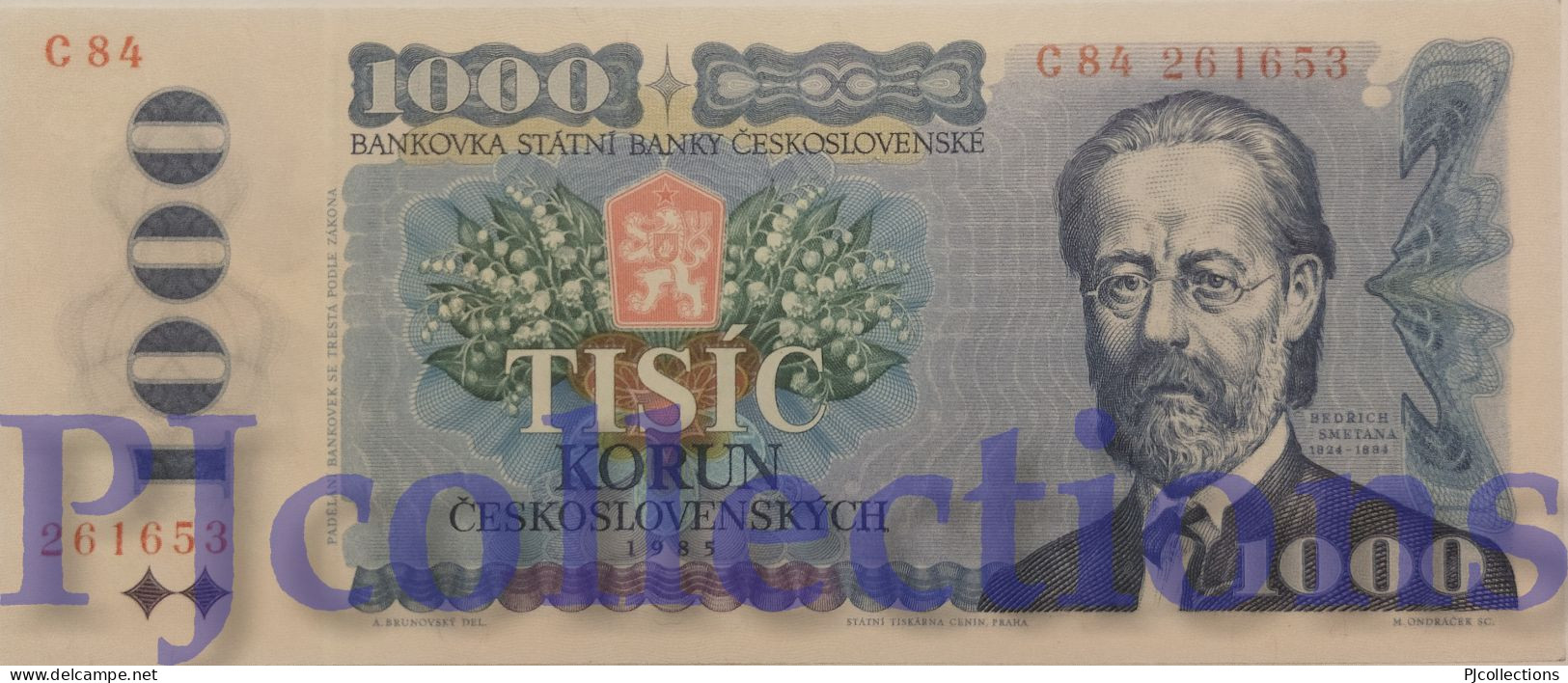 CZECHOSLOVAKIA 1000 KORUN 1985 PICK 98a AUNC - Tchécoslovaquie