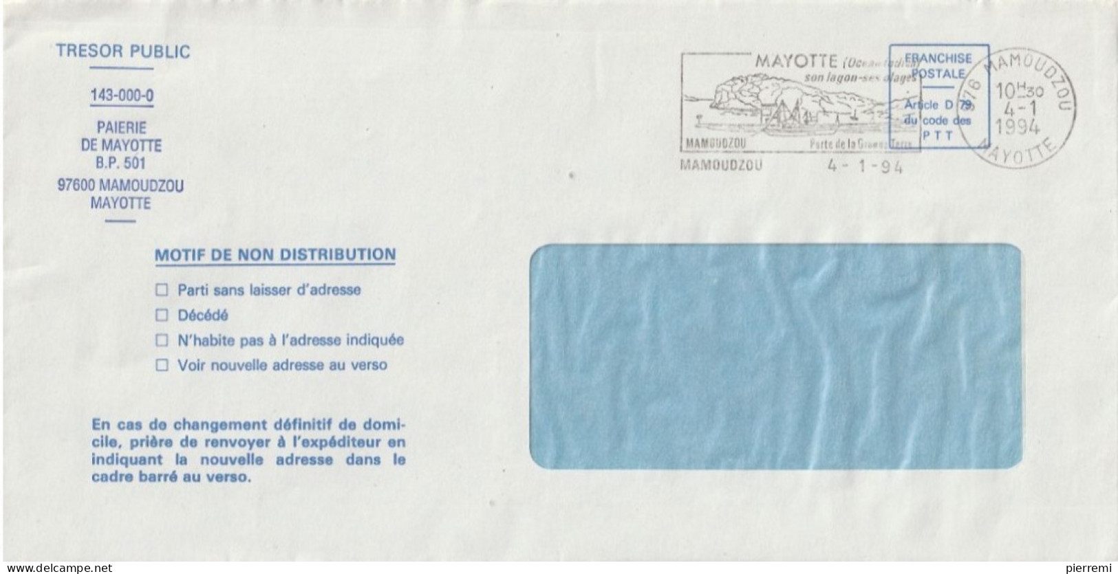 Tresor Public  Mayotte 1994 - Poste Aérienne