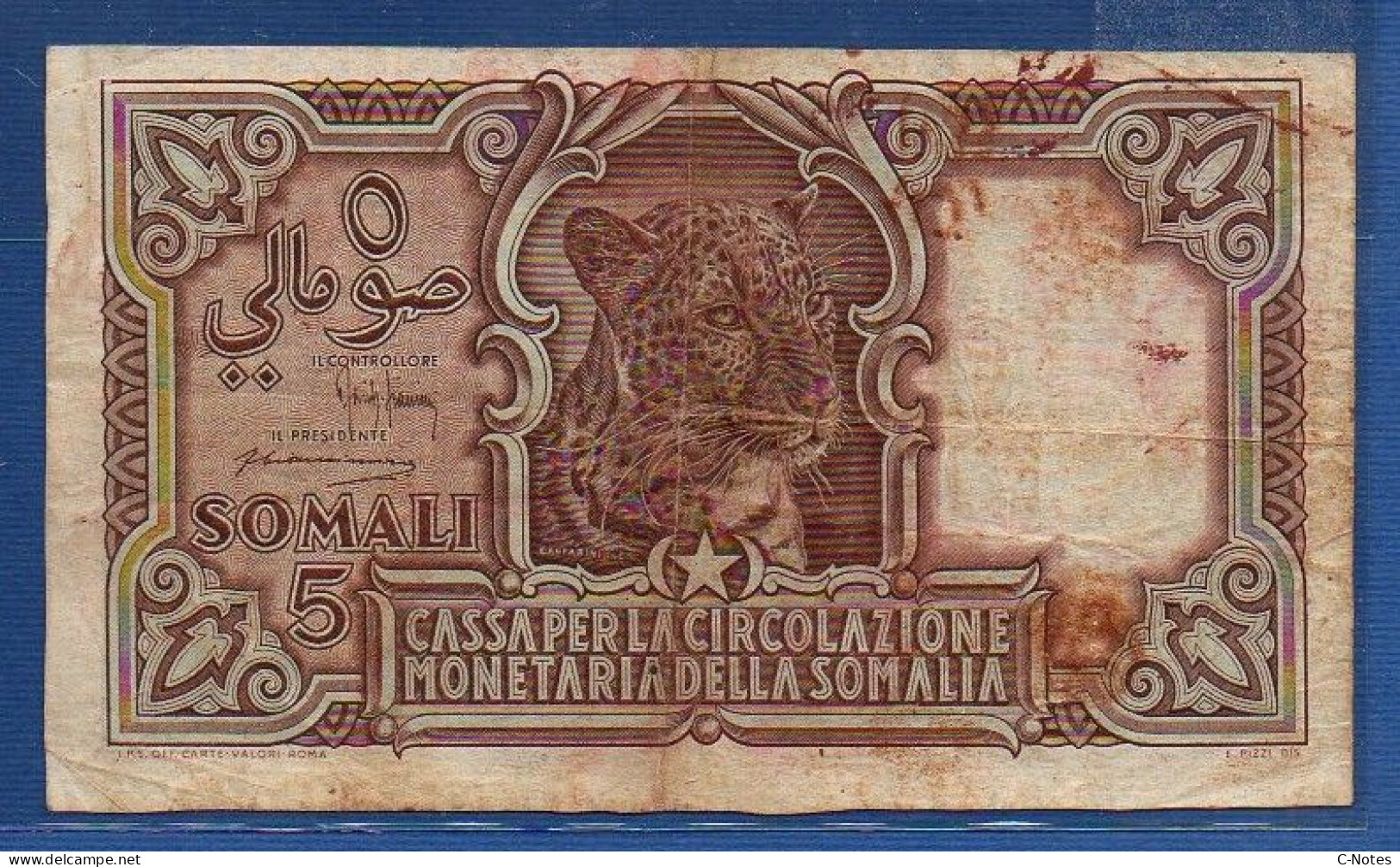 ITALIAN SOMALILAND - P.16  – 5 Somali 1951 Circulated / F+, S/n A015 047456 - Somalie