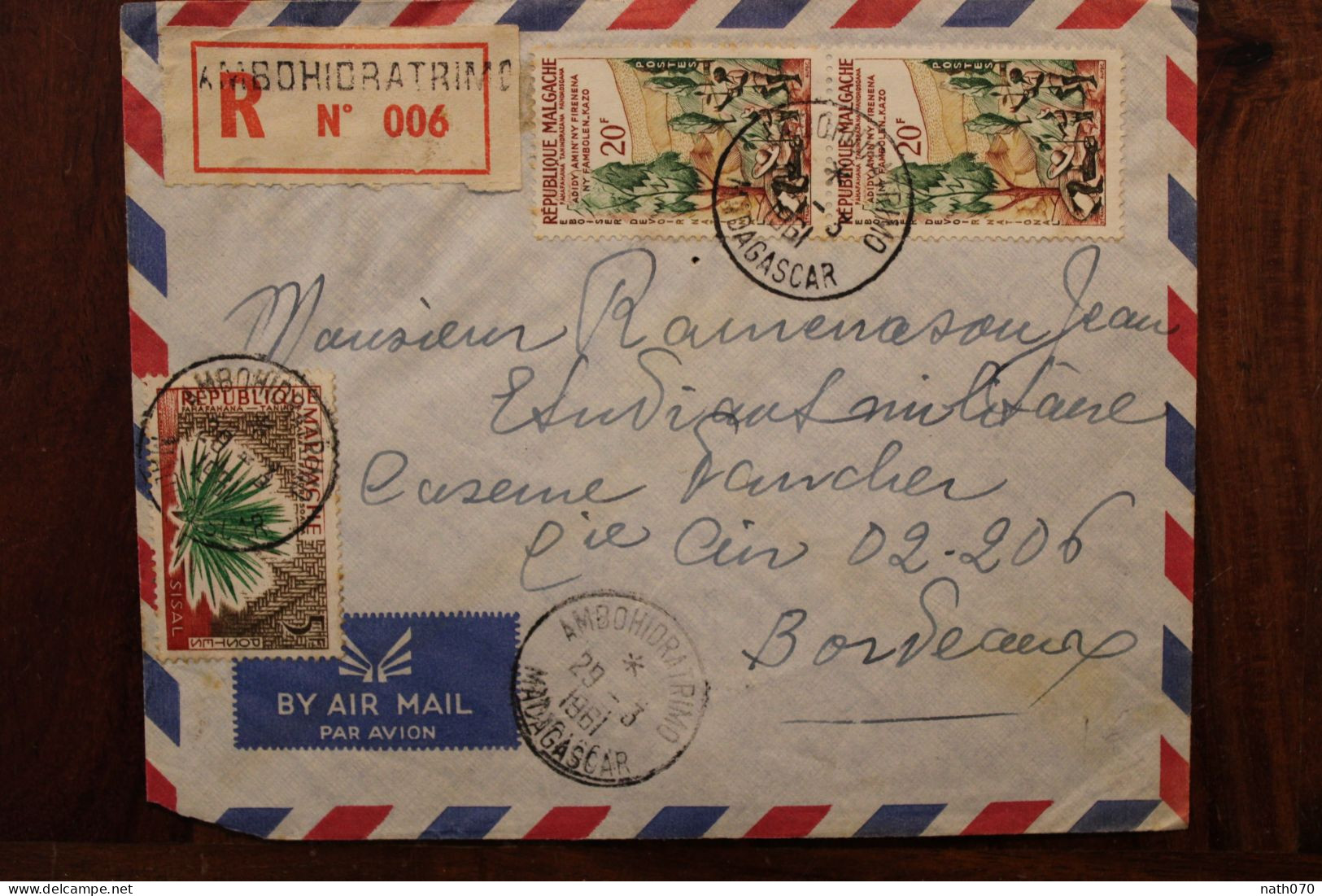 1961 Madagascar Ambohidratrimo France Cover Registered Recommandé Reco R Voir Dos - Madagascar (1960-...)