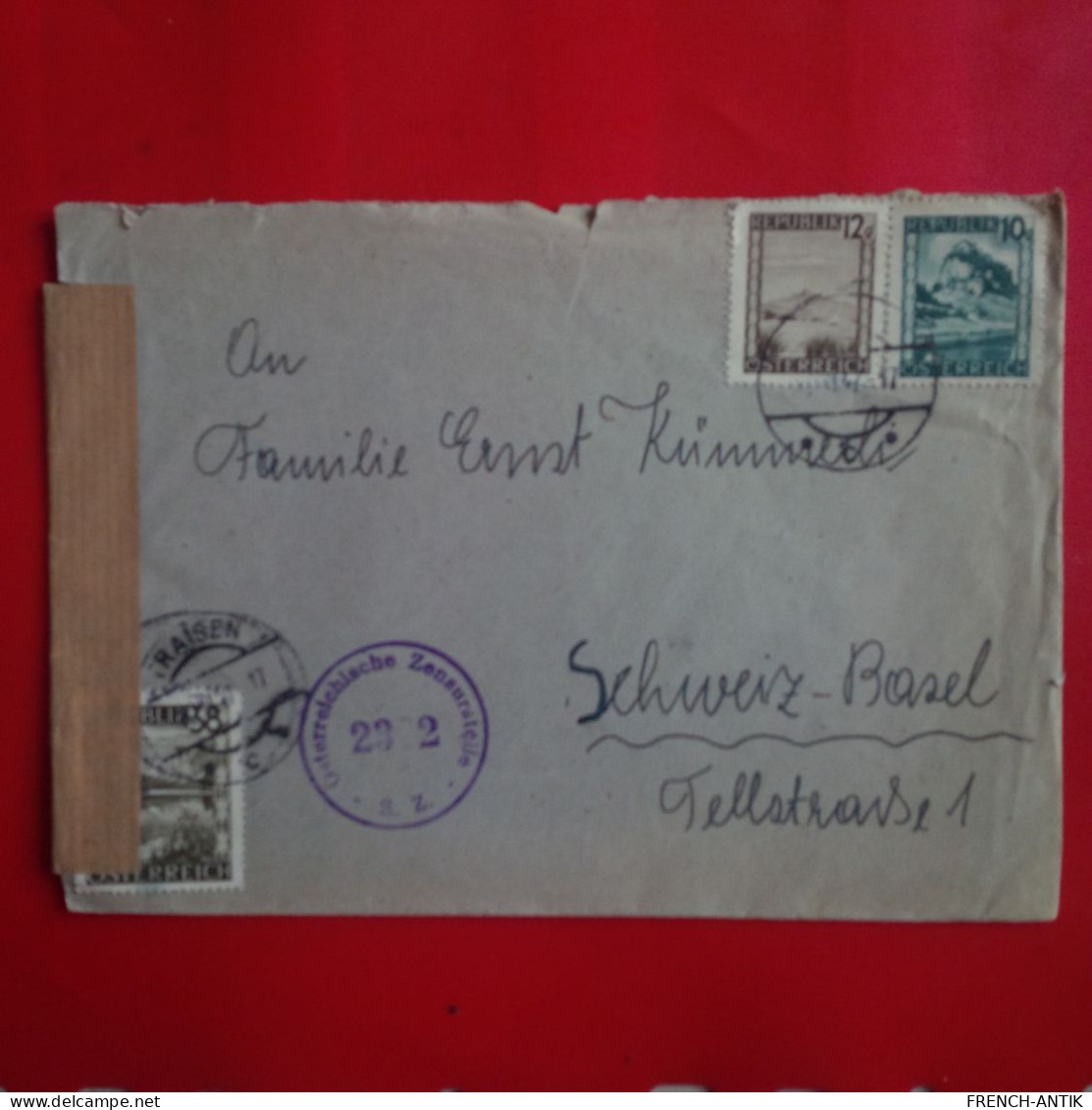 LETTRE AUTRICHE TRAISEN POUR SUISSE BASEL CACHET ZENSURSTEILE - Covers & Documents