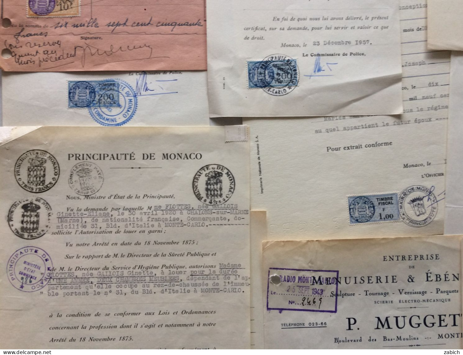 FISCAUX MONACO LOT DE 30 DOCUMENTS TIMBRES SFU QUITTANCES DIMENSIONS ETC TRES VARIES BONNE COTE