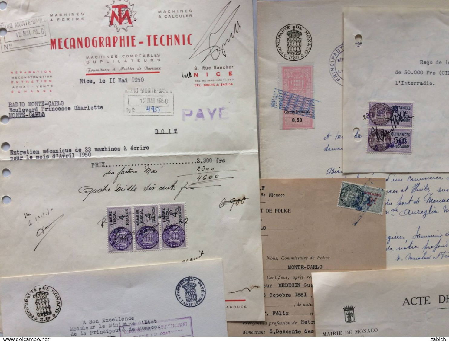 FISCAUX MONACO LOT DE 30 DOCUMENTS TIMBRES SFU QUITTANCES DIMENSIONS ETC TRES VARIES BONNE COTE