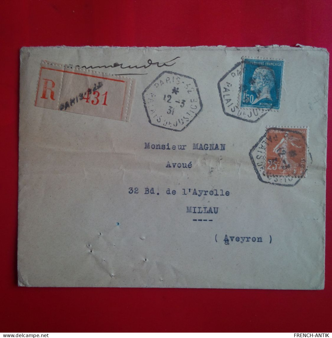 LETTRE RECOMMANDE PARIS POUR MILLAU - Storia Postale