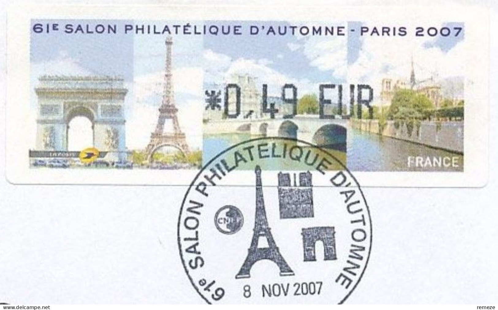 LISA - 2007  - 61e Salon D'automne Paris ( 0.49 € Sur Enveloppe Avec Cachet 1er Jour ) + Recu - 1999-2009 Illustrated Franking Labels