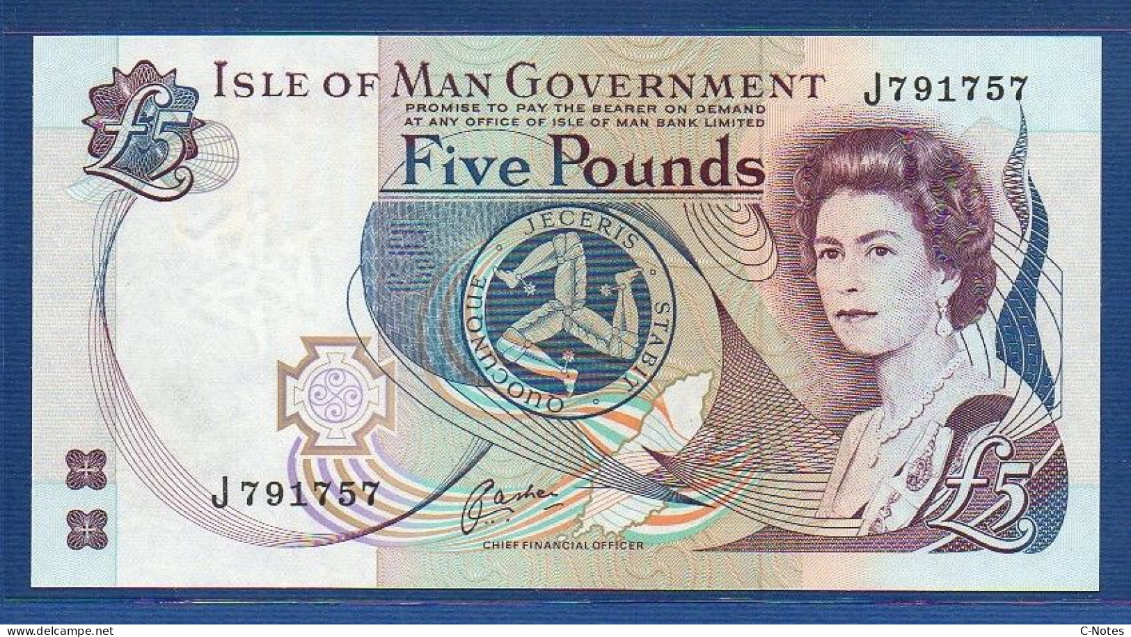 ISLE OF MAN - P.41b – 5 POUNDS ND (1991) UNC, S/n J791757 - 5 Pond