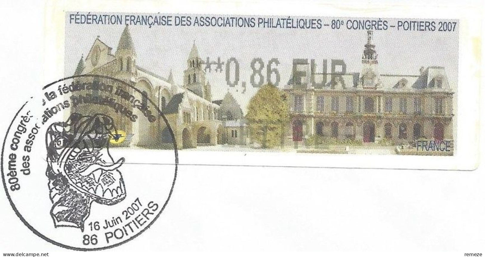 LISA - 2007  - 86e Congres Poitiers ( 0.54 € Sur Enveloppe Avec Cachet 1er Jour ) - 1999-2009 Illustrated Franking Labels