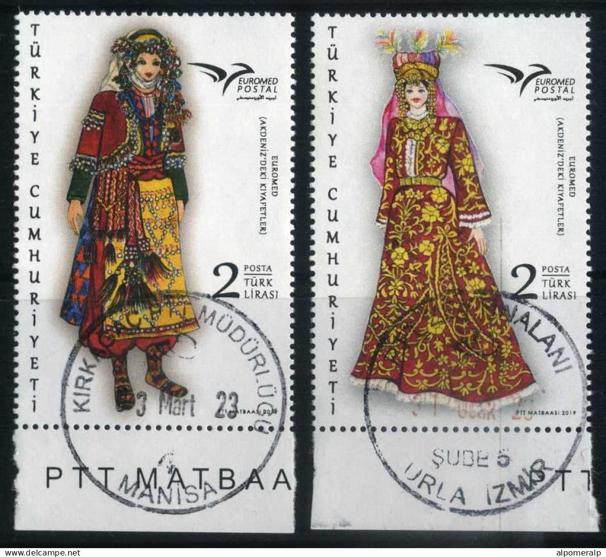 Türkiye 2019 Mi 4530-4531 EUROMED, Traditional Woman's Costume, Folklore, Suit And Costume - Oblitérés