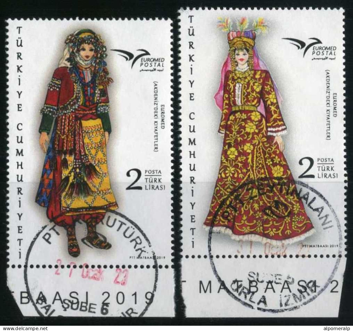 Türkiye 2019 Mi 4530-4531 EUROMED, Traditional Woman's Costume, Folklore, Suit And Costume - Oblitérés