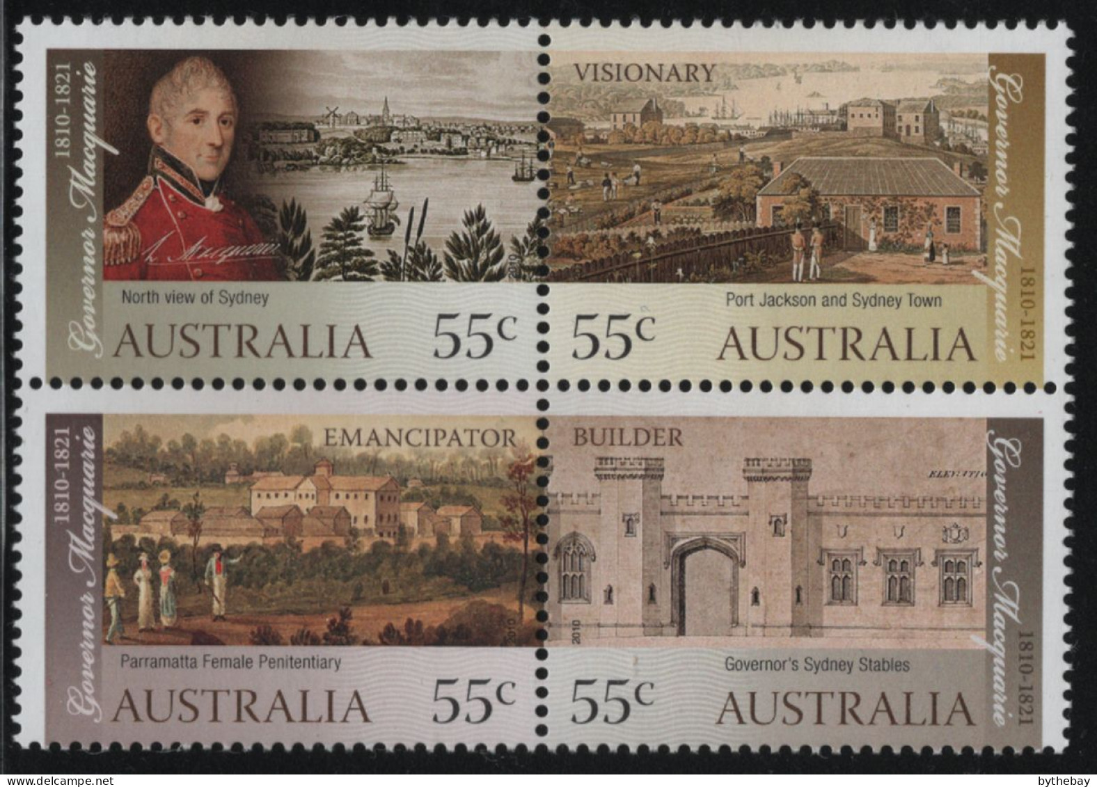 Australia 2010 MNH Sc 3221a 55c Governor Lachlan Macquarie Block - Mint Stamps