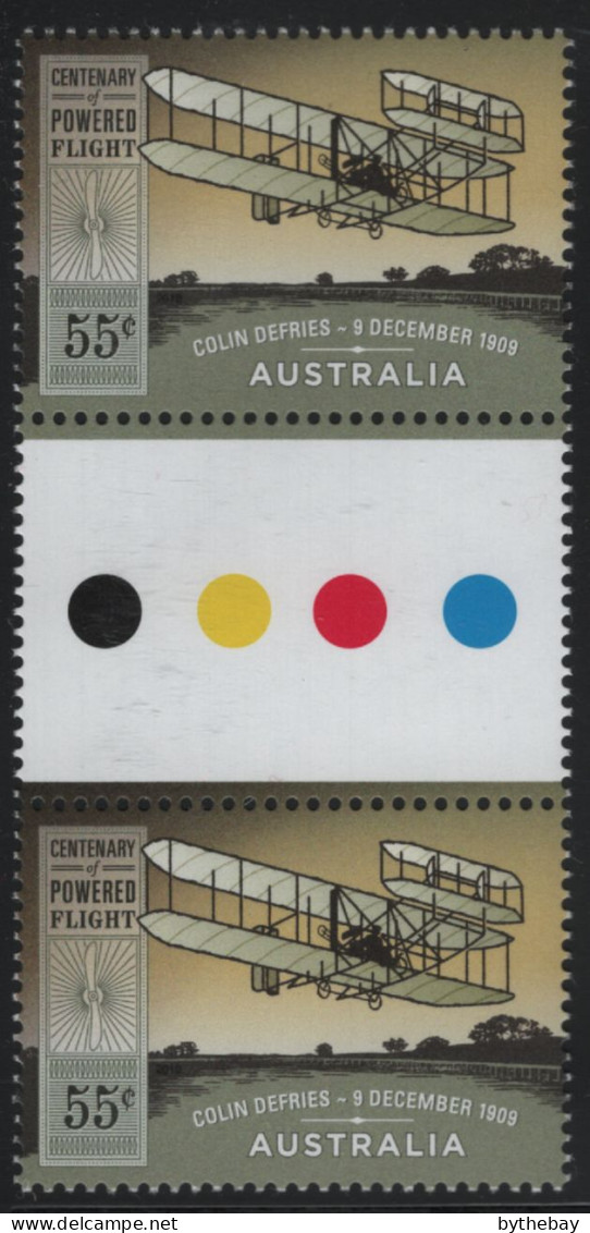 Australia 2010 MNH Sc 3227 55c Bi-plane Colin Defries 9 December 1909 Gutter - Mint Stamps