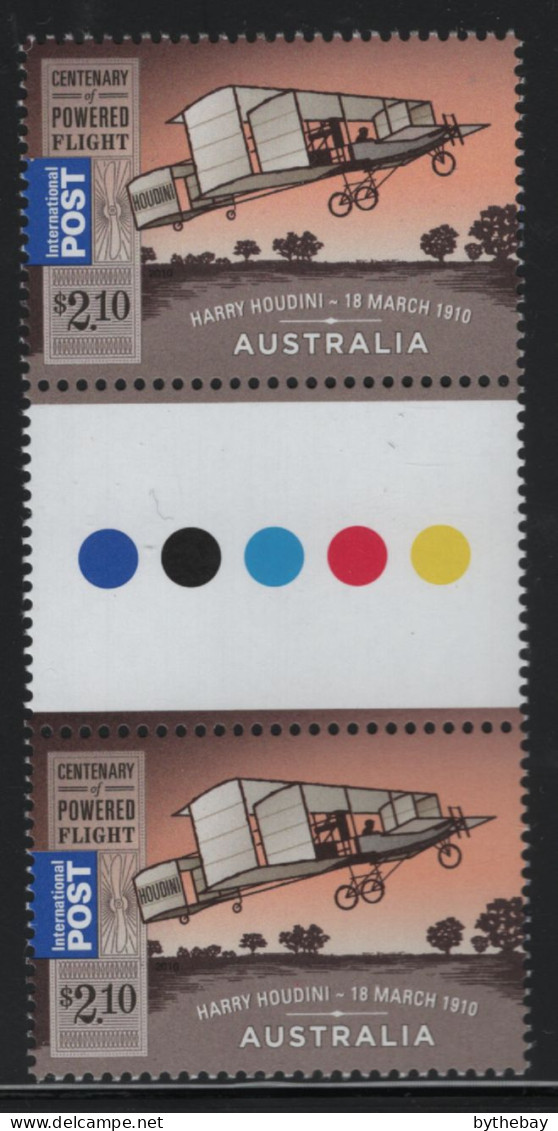 Australia 2010 MNH Sc 3229 $2.10 Bi-plane Harry Houdini 18 March 1910 Gutter - Mint Stamps