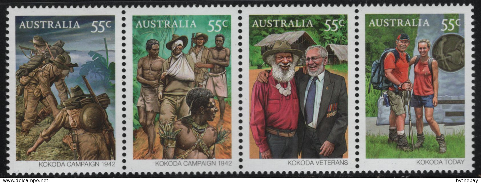 Australia 2010 MNH Sc 3247b 55c Soldiers, Veterans Kokoda Campaign 65th Strip - Mint Stamps