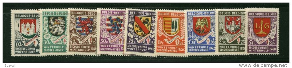 Belgium *SECOURS HIVER-SEALS  9 PROVINCES-9vals-1940-REICH WW2 OCCUPATION-Mint Hinged - Autres & Non Classés