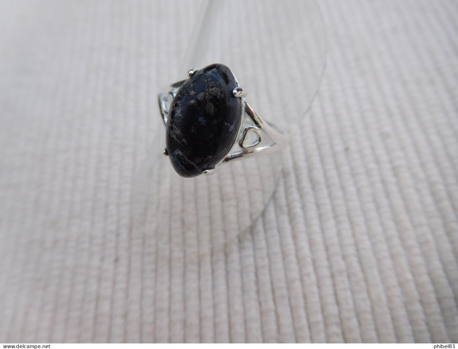 Bague En Argent Massif 925, Cabochon De Jaspe Noir Marron Taille 56 - Bagues