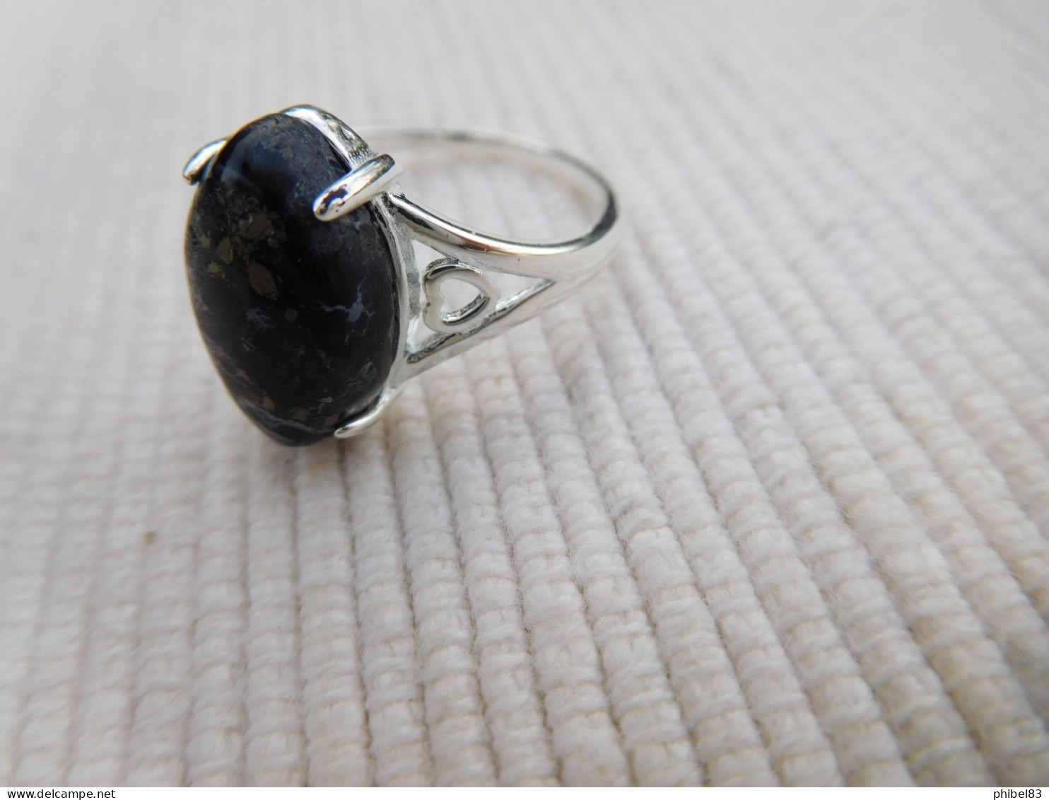 Bague En Argent Massif 925, Cabochon De Jaspe Noir Marron Taille 56 - Ring