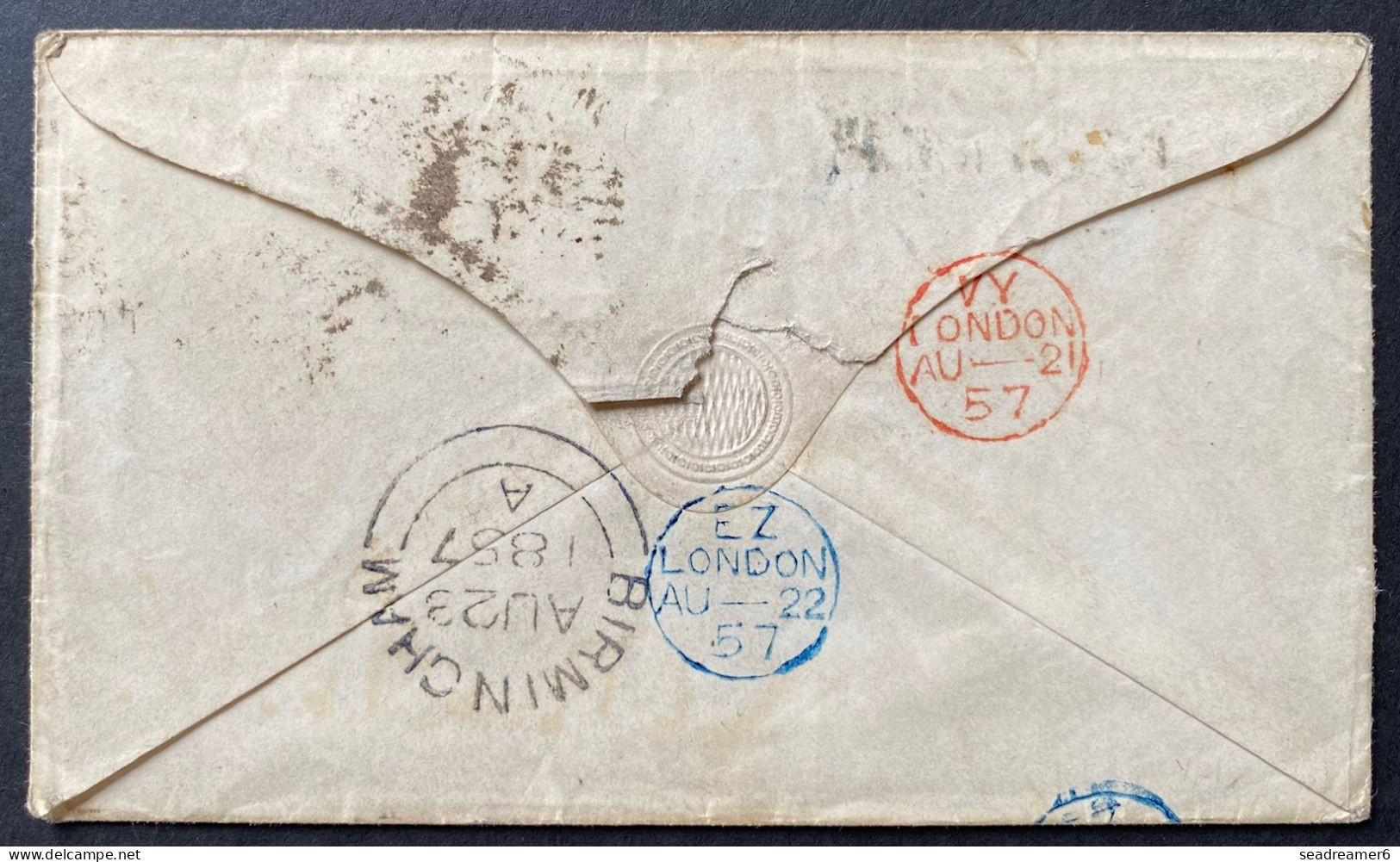 Lettre Aout 1857 N°14 1 Penny Rose Pale Obl Liverpool Pour LONDON Puis Réexpérié Avec Nouveau Timbre N°14 Brun Rose RR - Storia Postale