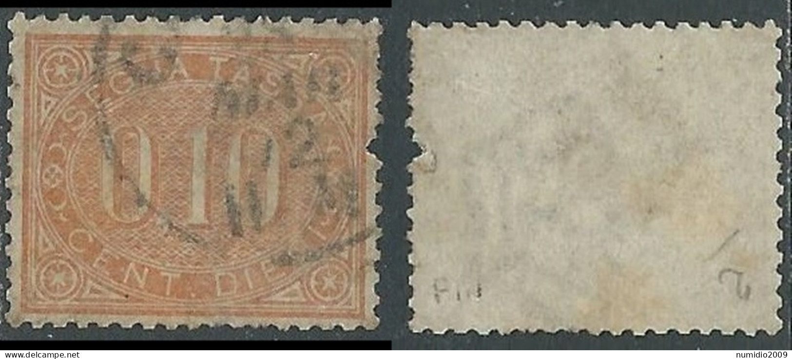 1869 REGNO SEGNATASSE USATO 10 CENT DIFETTOSO - P11 - Taxe