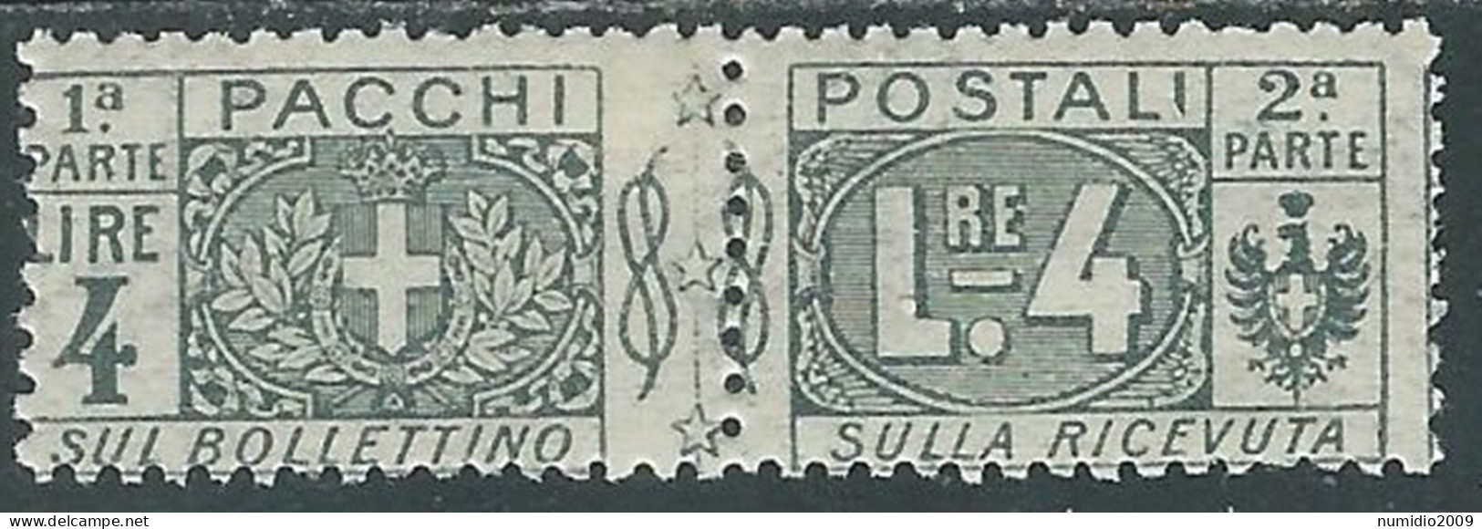 1914-22 REGNO PACCHI POSTALI 4 LIRE MH * - P31-3 - Postal Parcels