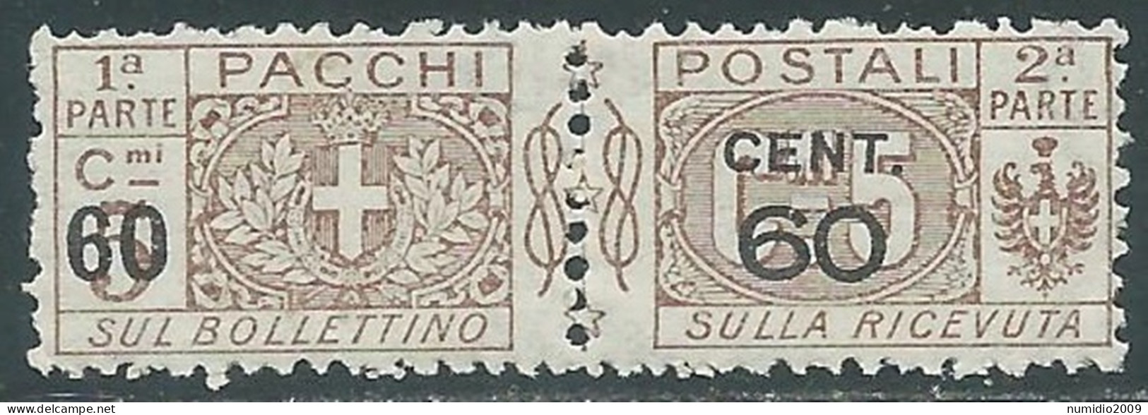 1923-25 REGNO PACCHI POSTALI SOPRASTAMPATO 60 SU 5 CENT MNH ** - P31-4 - Postal Parcels