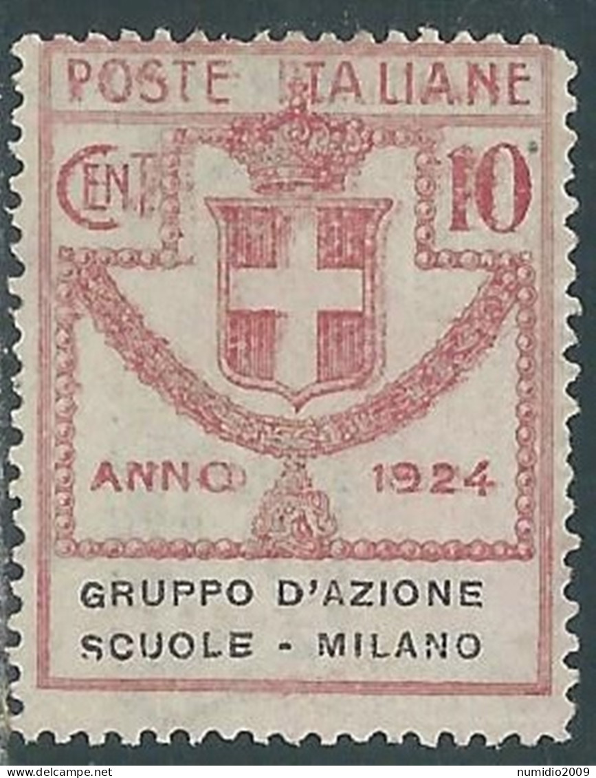 1924 REGNO PARASTATALI SCUOLE MILANO 10 CENT SENZA GOMMA - P1-8 - Fiscaux