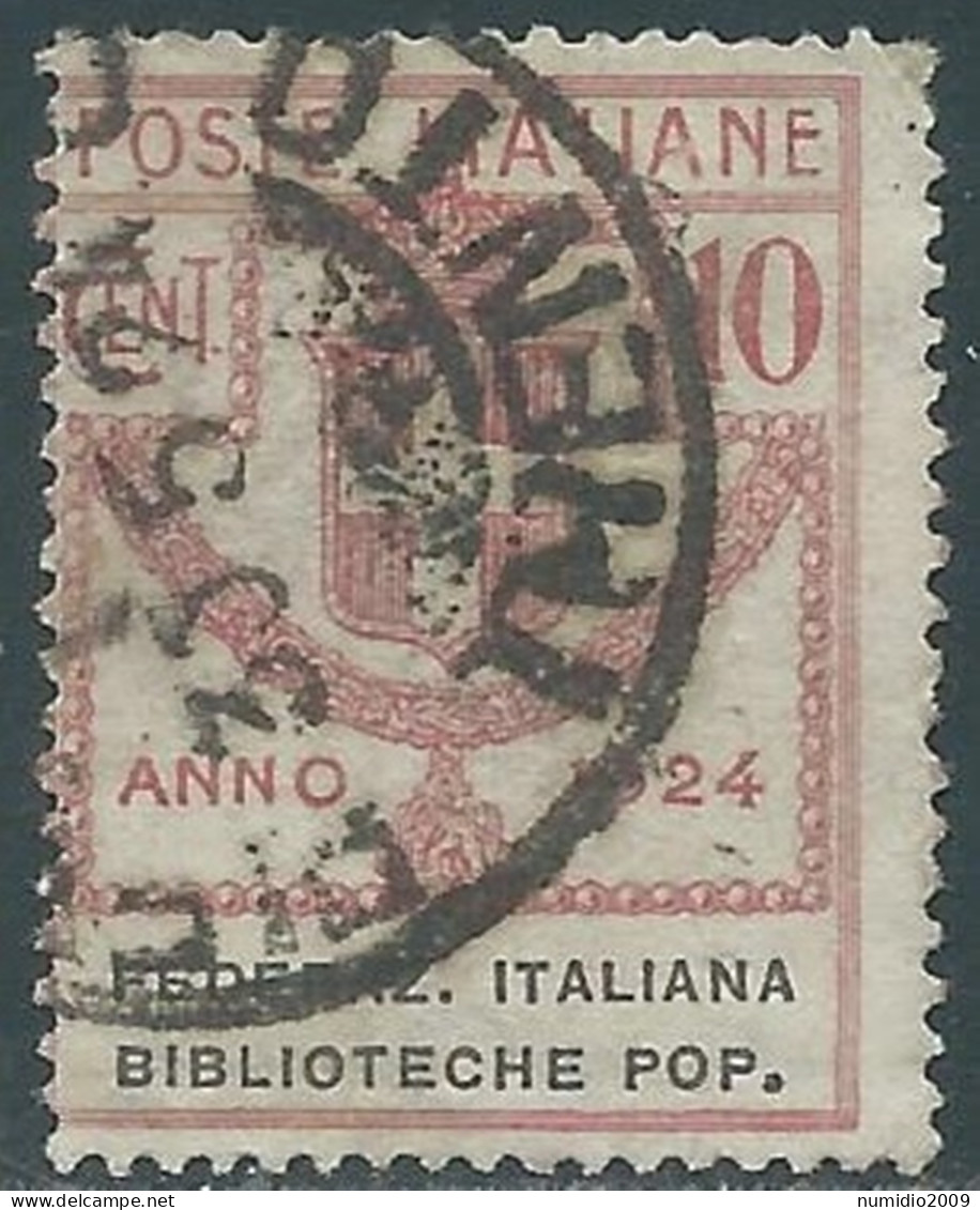 1924 REGNO PARASTATALI USATO BIBLIOTECHE POP. 10 CENT - P1-7 - Fiscaux