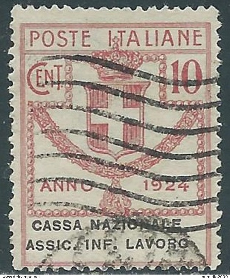 1924 REGNO PARASTATALI USATO CASSA NAZIONALE INF. LAVORO 10 CENT - P1-8 - Fiscale Zegels