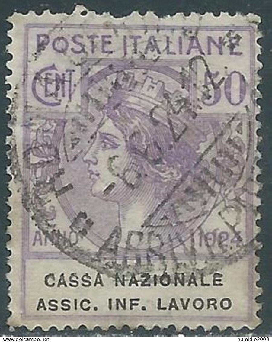 1924 REGNO PARASTATALI USATO CASSA NAZIONALE INF. LAVORO 50 CENT - P1-8 - Fiscale Zegels
