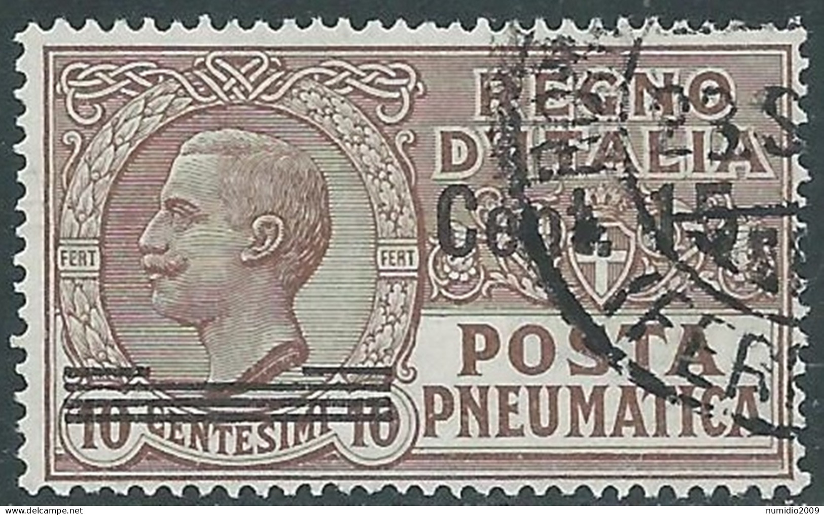 1924-25 REGNO POSTA PNEUMATICA USATO SOPRASTAMPATO 15 SU 10 CENT - P1-3 - Pneumatische Post